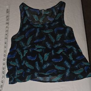 Kirra Blue and Green Feather Print Tank Top
